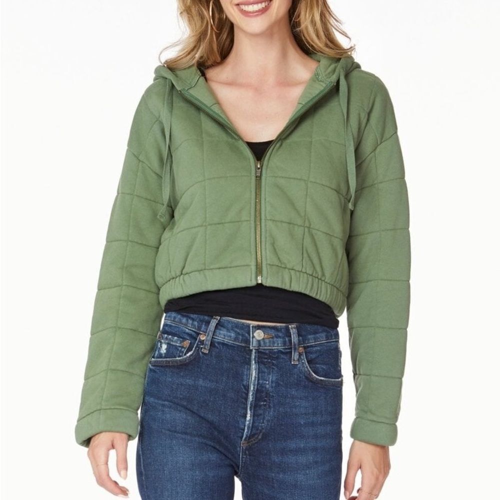 Bobi LA Quilted Cropped Jacket with Hood Green (Sprout) Women’s Size XL NWOT
